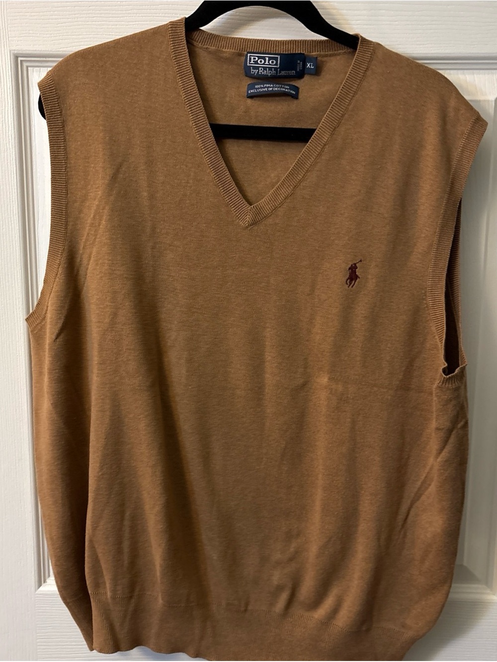 Ralph Lauren Camel Knit Crewneck Sweater - maroon pony